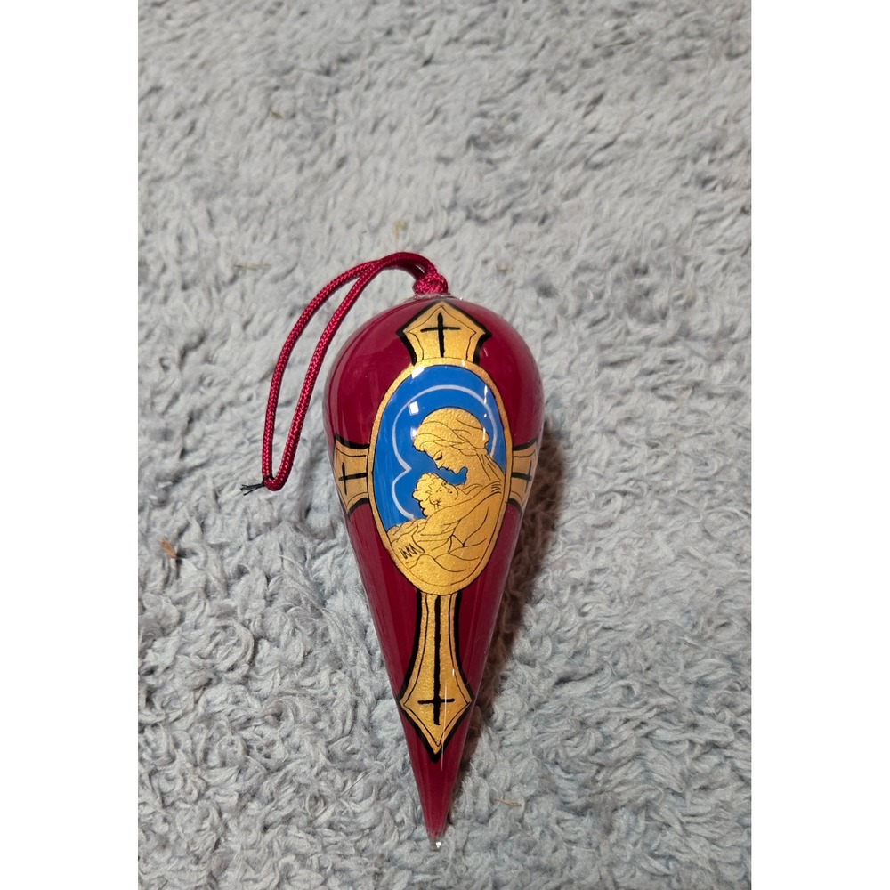 FIGI Graphics Madonna Child Burgundy Glass Ornament with Velvet Box Christmas